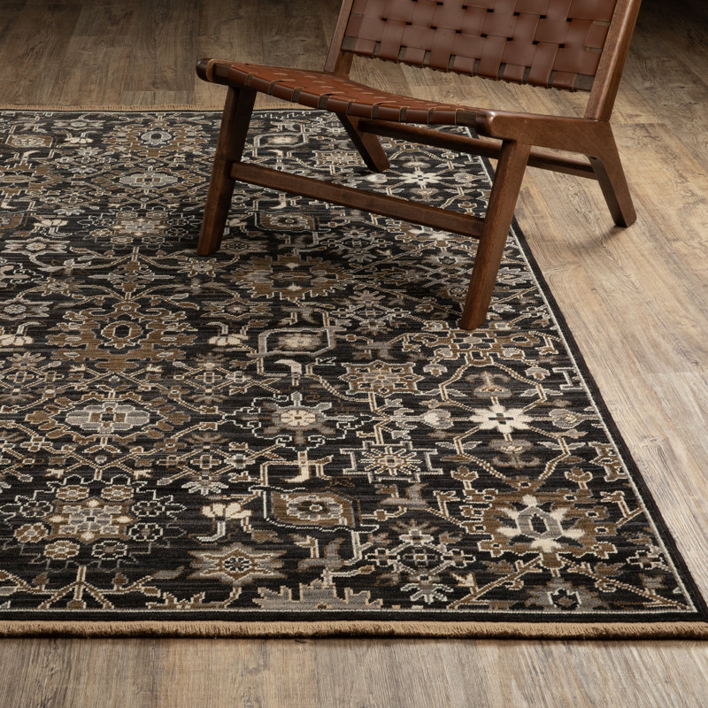 Tapis gris anthracite / brun clair en laine mélangée Kuester, Rectangle 3 pi 3 po x 5 pi