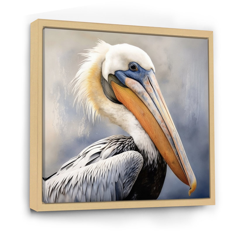 Majestic Pelican Seabird III - Art mural grand pélican, H 16 po x l 16 po x P 1 po, Cadre naturel flottant