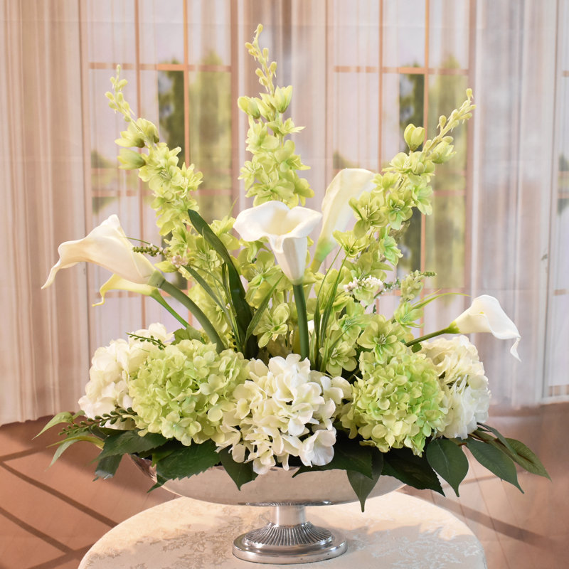 Green and White Mixed Centerpiece in Bowl