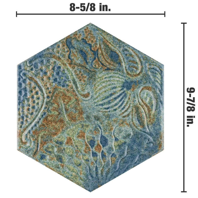 Gaudi Lux Hex 9" x 10" Porcelain Patterned Wall & Floor Tile, Ocean