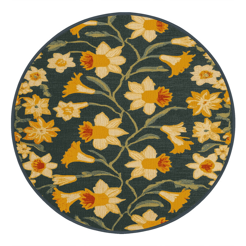 Tapis gris botanique lavable à la machine, Rond 3 pi