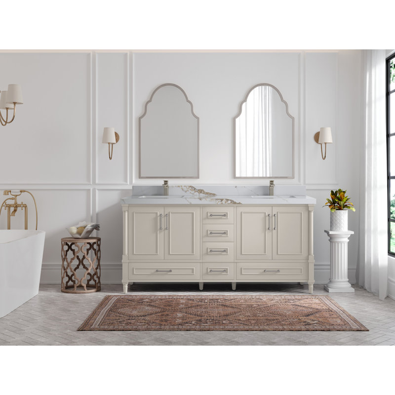 Meuble-lavabo double 72 po avec comptoir Aberdeen, Or Calacatta