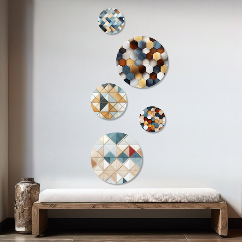 Carreaux de mosaïque blanche Coragh - ensemble d'art mural rond géométrique moderne de 5