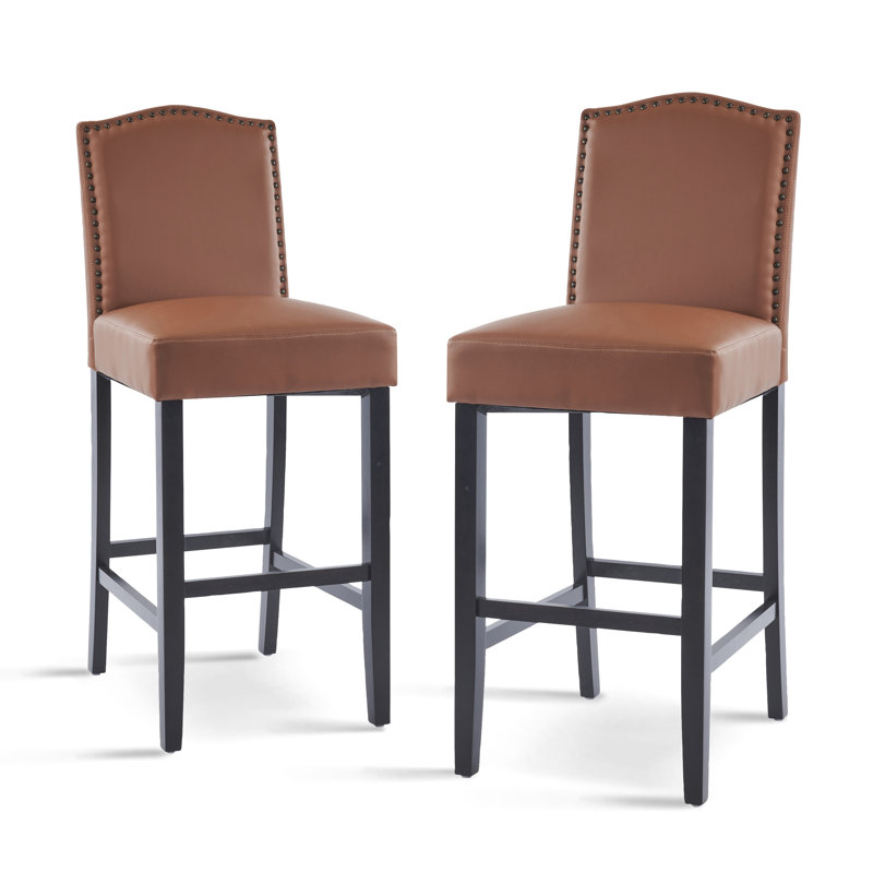 2 tabourets de bar pour hauteur de comptoir - siège en cuir PU brun, base en bois d'hévéa robuste, 300 lb de poids, cuisine moderne et polyvalente avec 2 coussins, structure, capacité, confort