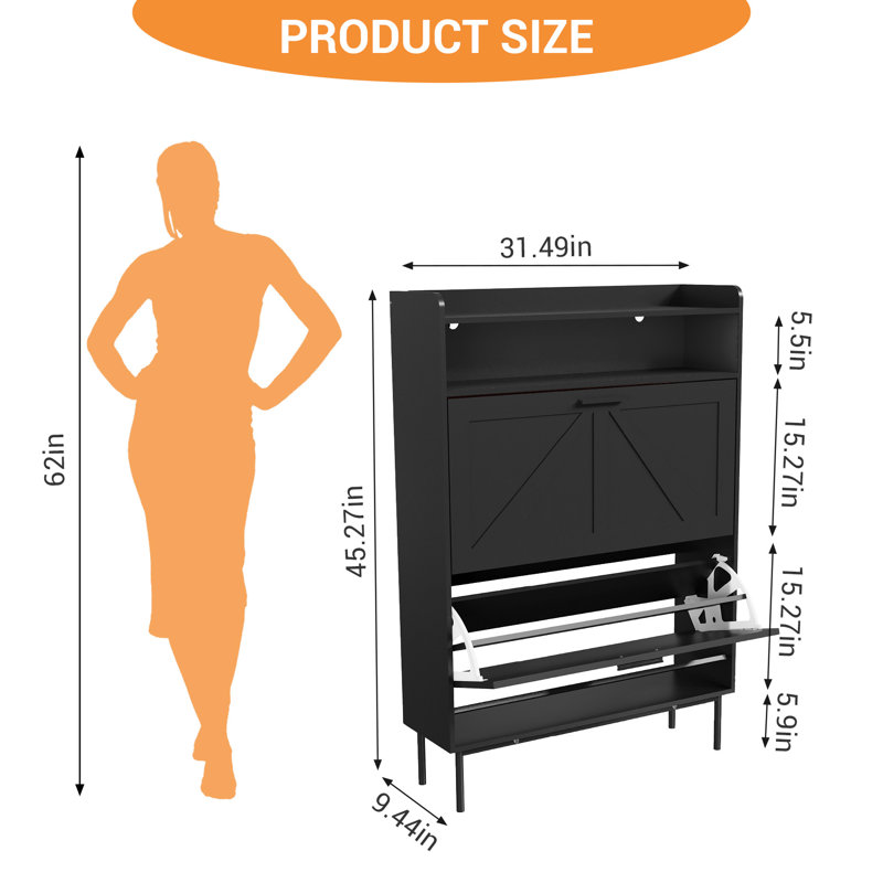 Rangement pour chaussures 45 po, mince et étroit, empilable, vertical, empilable, robuste et robuste, Noir
