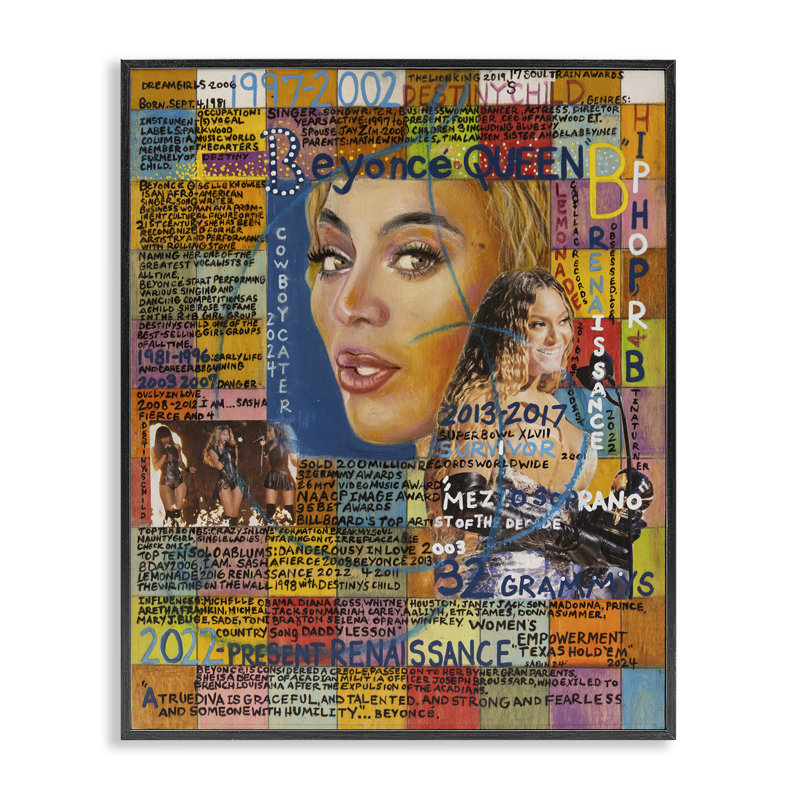 «Beyonce Musician Collage», art de la giclée encadrée par Sabin, Giclée encadrée noir minuit, H 14 po x l 11 po