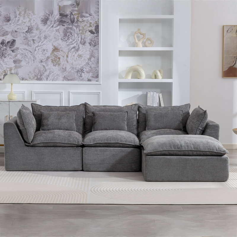 Canapé modulaire surdimensionné 103,15 po Cloud, Gris + tissu gaufré + 3 sièges