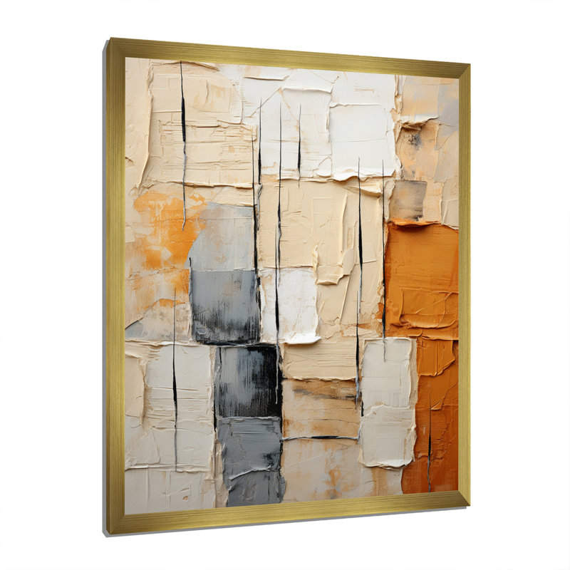 Abstraction II sur toile, Encadrement doré, H 20 po x l 12 po x P 1 po