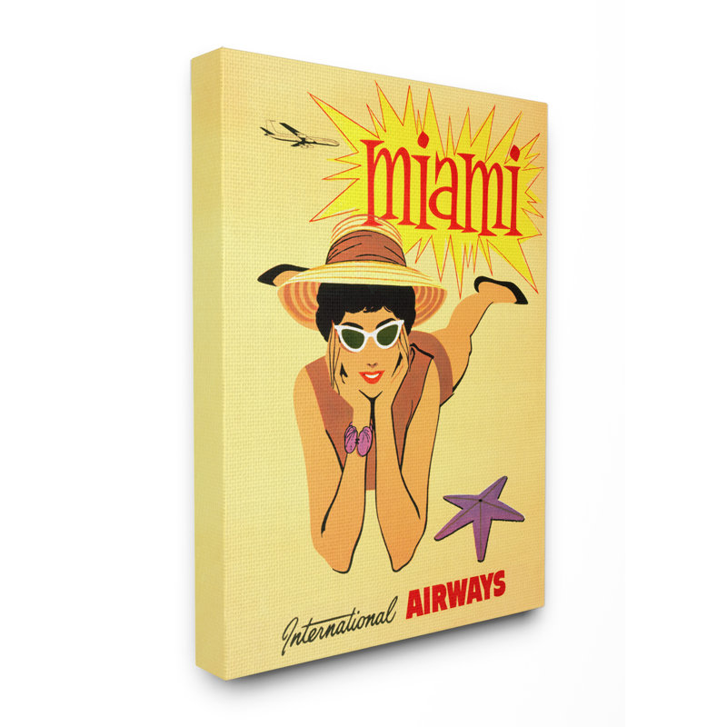 «Miami Beach», affiche publicitaire rétro, Toile tendue, H 20 po x l 16 po