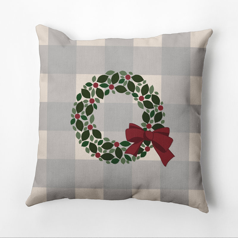 Holly Wreath Square Throw Pillow, 16" H x 16" W