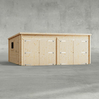 Powersheds 20 x 18ft Pent Double Garage Log Cabin - 44mm