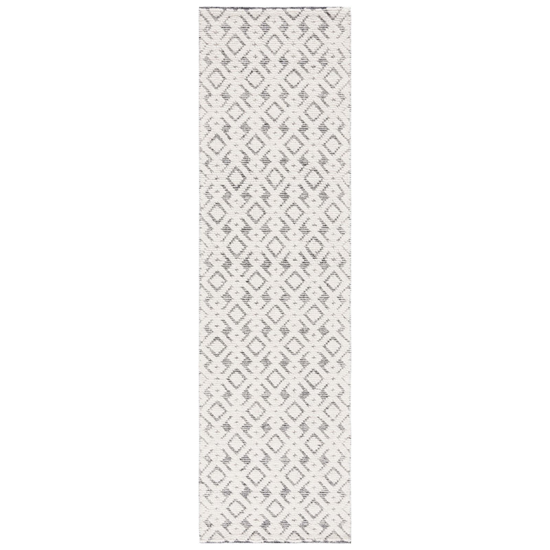 Vermont Hand Woven Wool/Cotton Geometric Rug in Ivory/Black, Runner 2'3" x 8'
