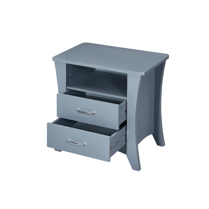 Table de chevet rectangulaire grise avec 2 tiroirs et une tablette ouverte pour le rangement dans la chambre à coucher, Gris