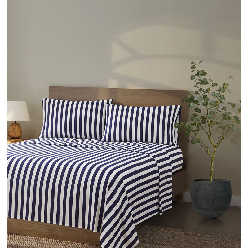 Ensemble de draps Brooklyn Loom Levi, Blanc / Bleu marine, Très grand simple