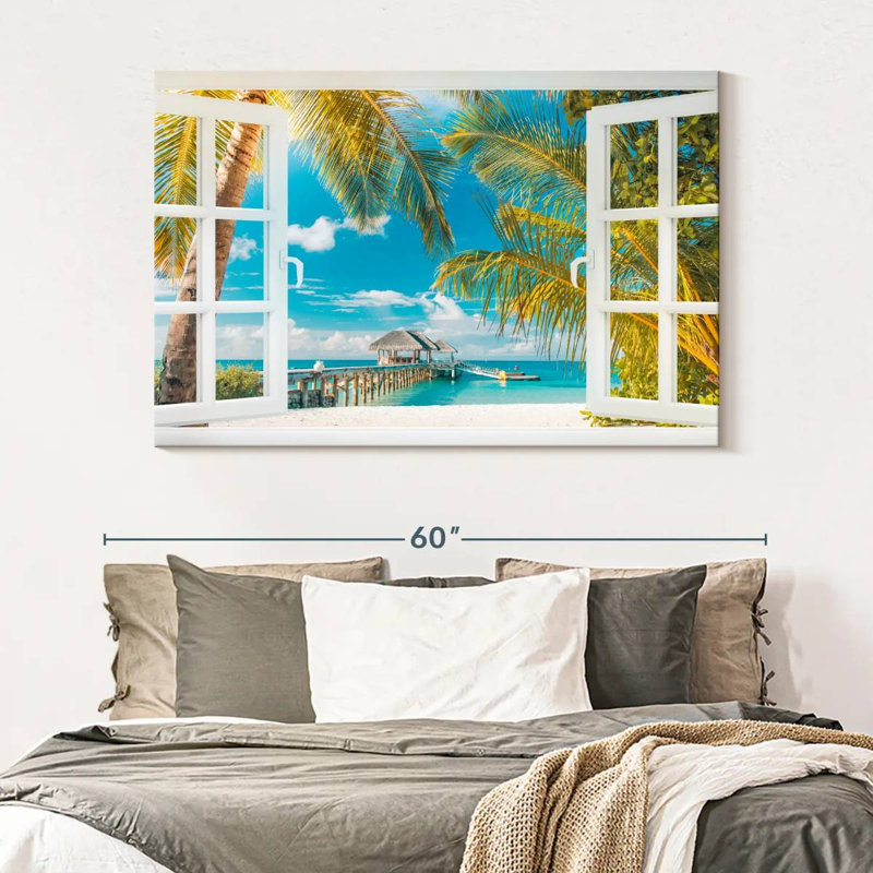 Faux fenêtre scène sur toile, H 51 po x l 34 po x P 1,25 po