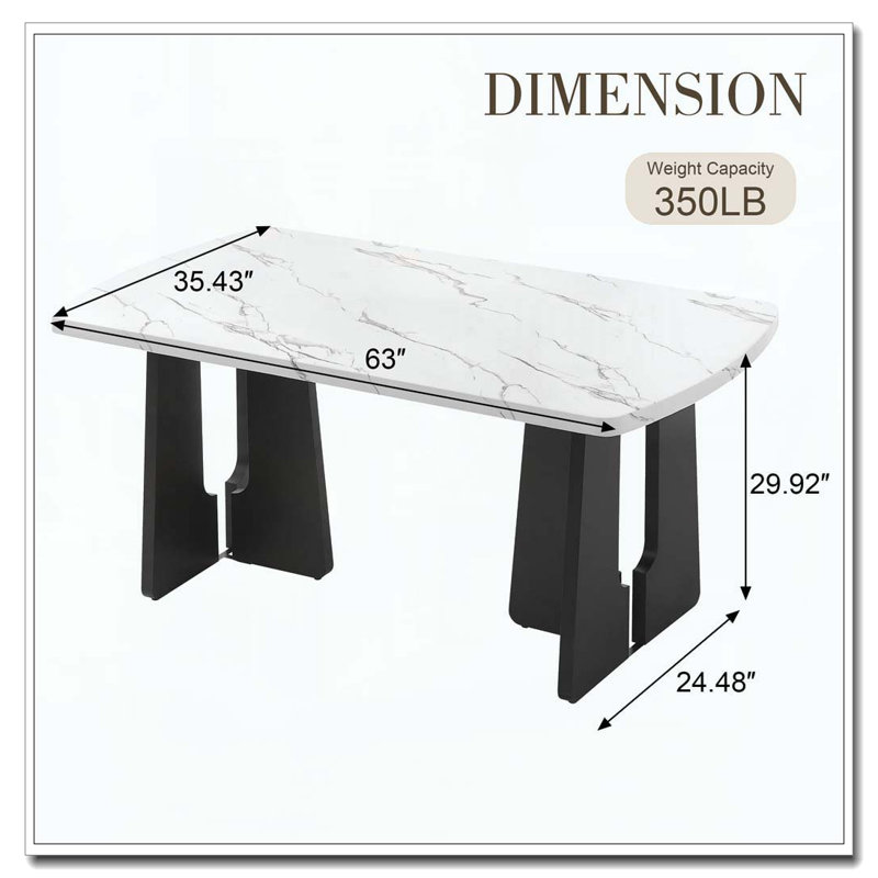 Table de salle à manger 63 po, Blanc et noir