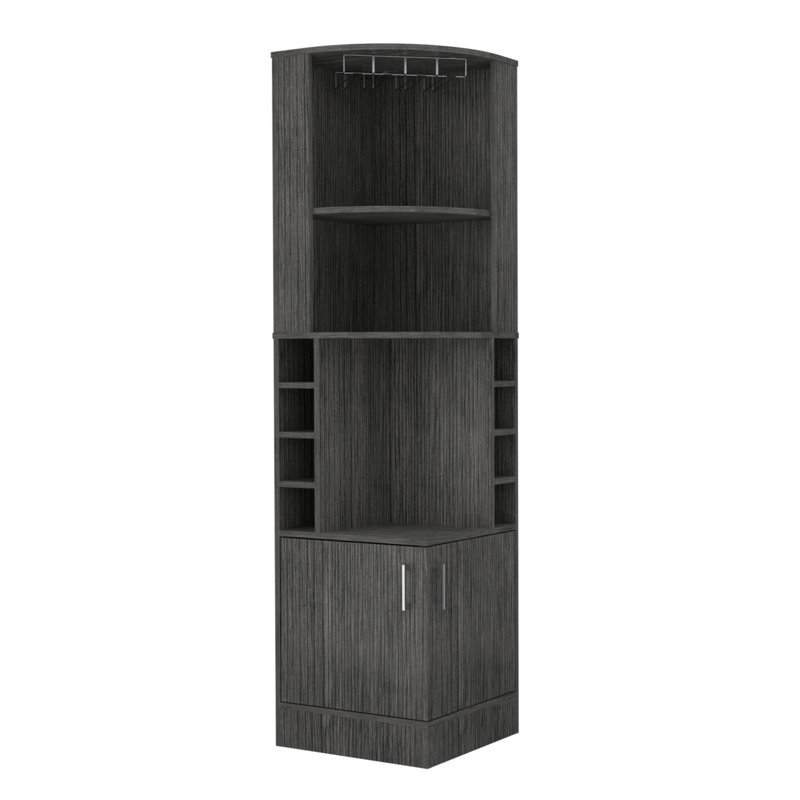 Armoire de coin Syrah, huit casiers à bouteilles, double porte, deux tablettes ouvertes