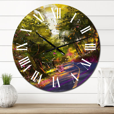 Route entourée par les couleurs des feuilles d'automne - Horloge murale champêtre