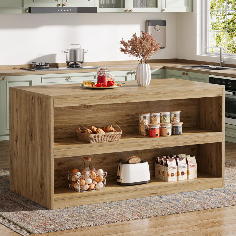 Îlot de cuisine 59 po avec deux tablettes de rangement