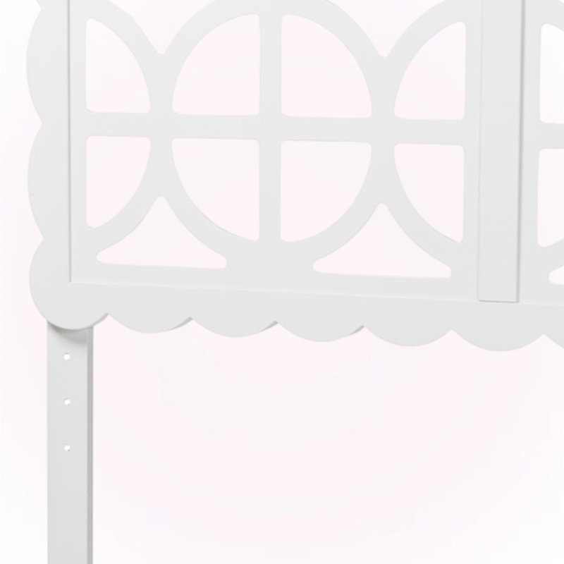 Bryn Full Size Wood Headboard with Scalloped Frame in Geometric Cutout Decorative Panel in White, Full, White