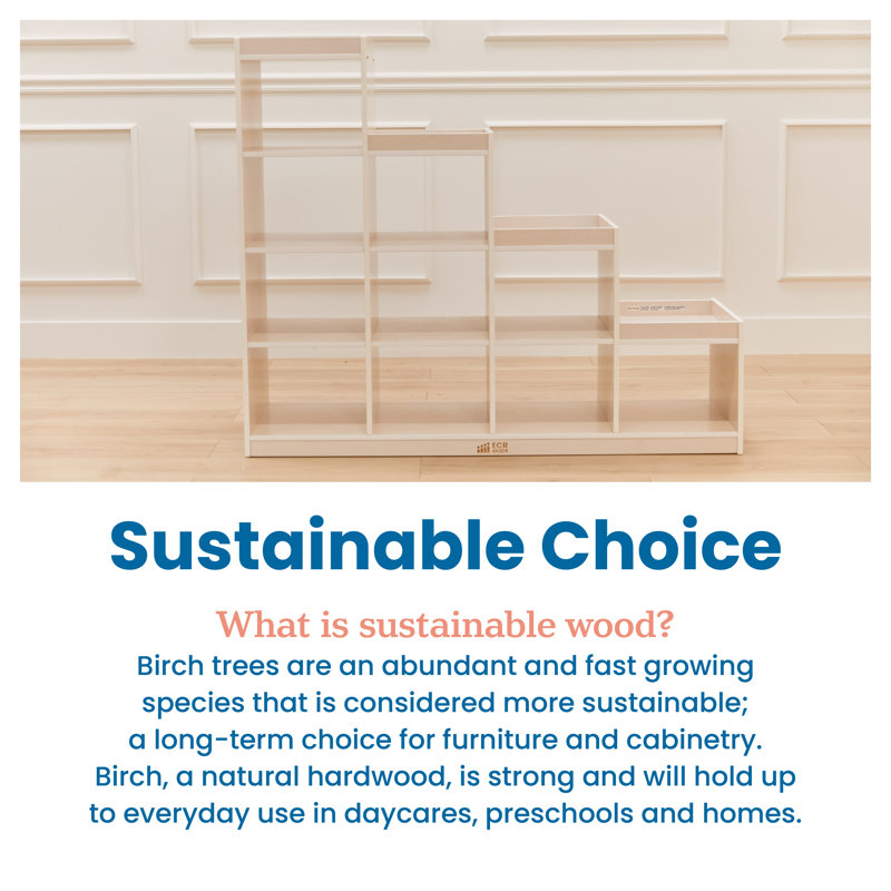 Natural Birch 10-Cubby Stair Step Storage Cabinet