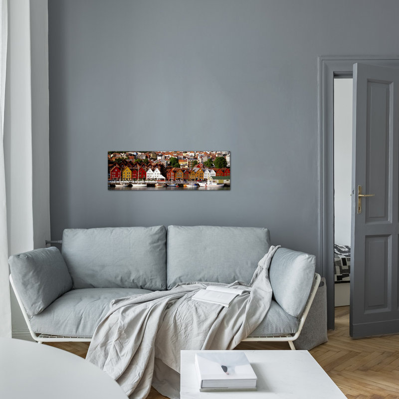 Bergen, Norvège - Reproduction giclée sur toile panoramique, H 16 po x l 48 po x P 1,5 po, Toile tendue