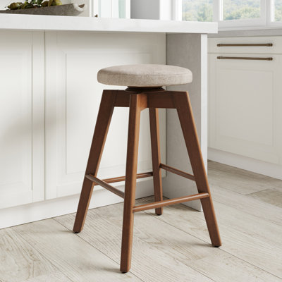 Amalia Swivel Upholstered Counter Stool with Solid Wood Frame