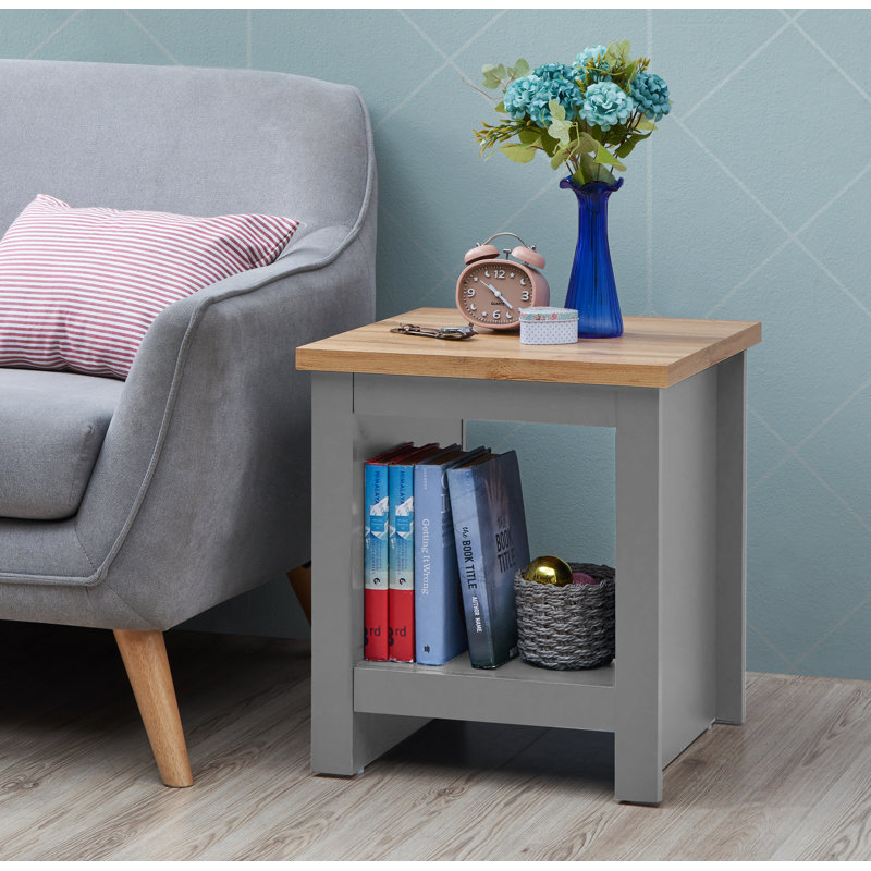 Aquitaine Lamp Side Table with Storage, Grey