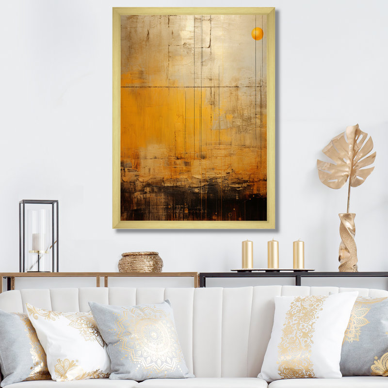 Full Moon Rustic Memories - Impression sur toile géométrique moderne, H 44 po x l 34 po x P 1,5 po, Encadrement doré