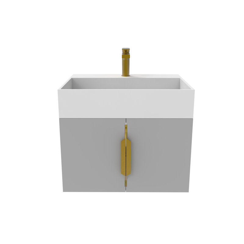 Ensemble de meuble-lavabo simple 24 po avec surface solide Amazon, Blanc, Gris, Or
