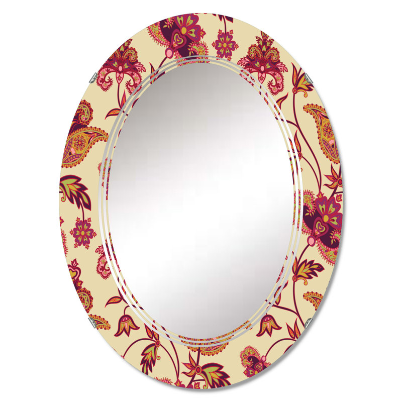 Miroir mural rouge à motif floral rétro sur fond beige, 30 po x 20 po