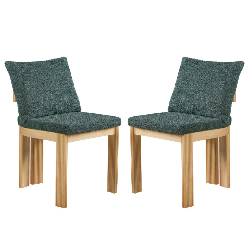  Ensemble de 2 chaises de salle à manger rembourrées 20 ", style japonais, avec dossier en bois cannelé et pieds côtelés, 20", vert