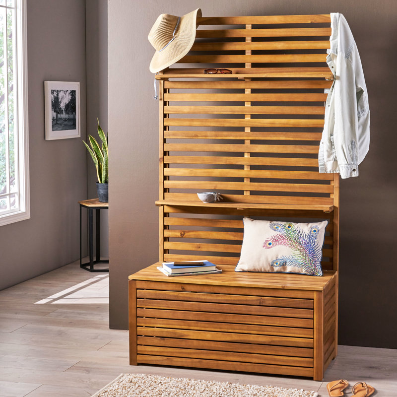 Wood Bench With Storage Rack - Transform Entryway Finish 65.86" H X 38.52" W 17.5" D Enhance Home 17.5 In. Deep 38.52 Wide 65.86 High