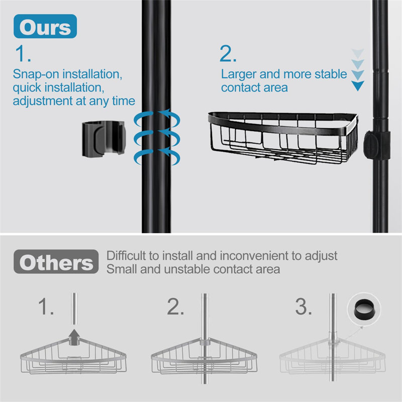 Adhesive Stainless Steel Shower Caddy, Black