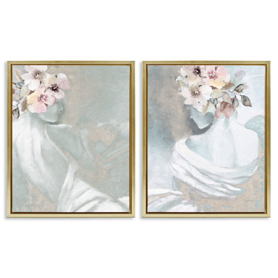Female Figure  Floral Pose 2 PC Framed Floater Canvas Set by Carol Robinson