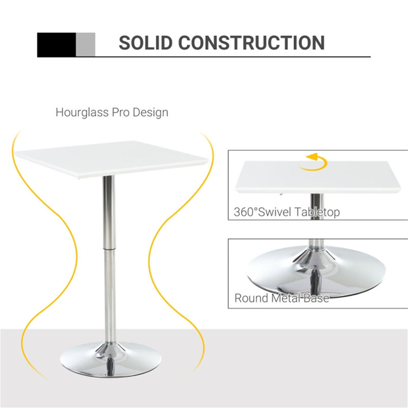 Adjustable Height Bar Table With Sturdy Steel Base, White