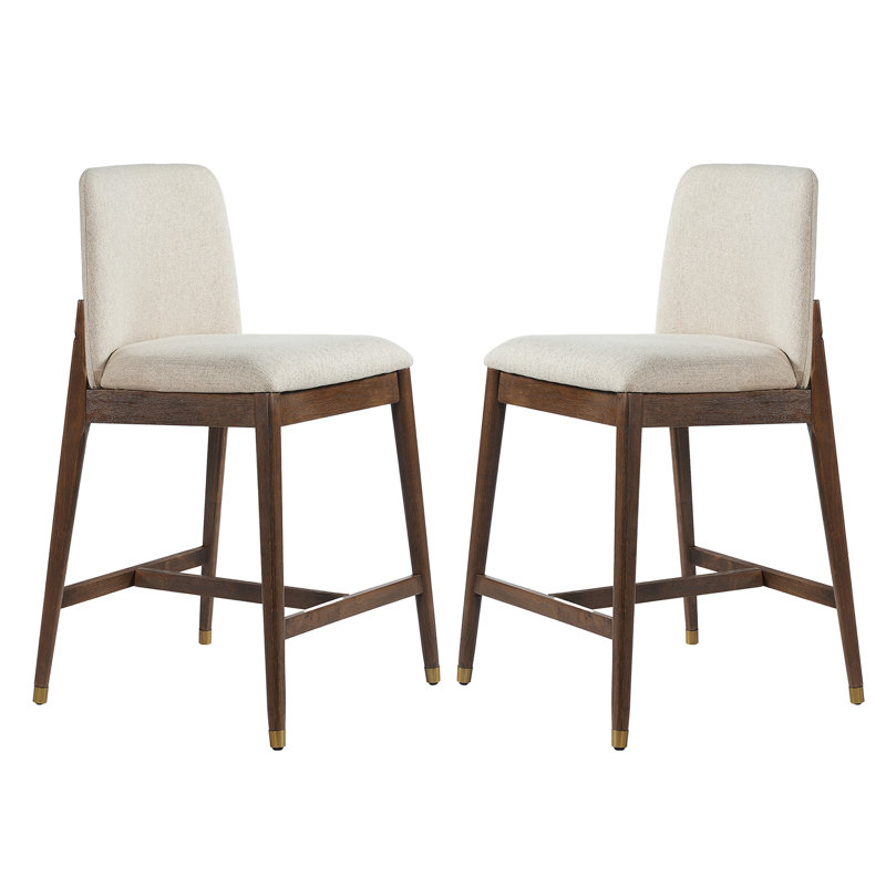 Tabouret de comptoir rembourré Nolan, Siège beige / structure en noyer, 2
