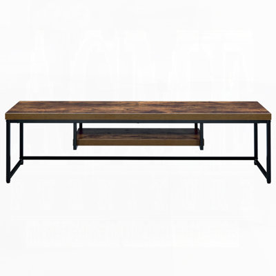 Industrial Style 59-Inch TV Stand with Weathered Oak Shelf and Black Metal Frame