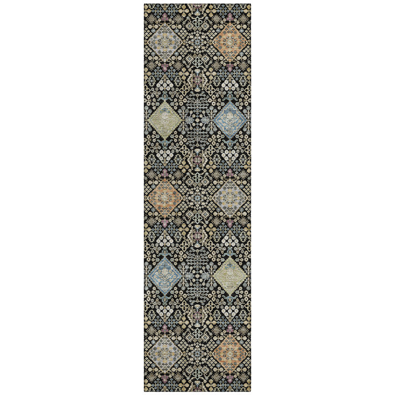 Machine Washable Indoor/Outdoor Chantille ACN2440 Traditional Rug, Black, 2'3" x 7'6" Runner