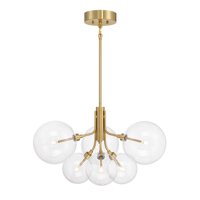 Lustre 6 lumières Meridian en laiton naturel, Laiton naturel