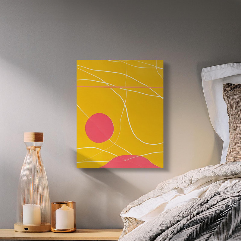 Yellow Abstract Art, Pink Shapes Wall Art, Minimalist Canvas, Modern Art Print, Home Decor, Art, Contemporary Wall Decor, Wrapped