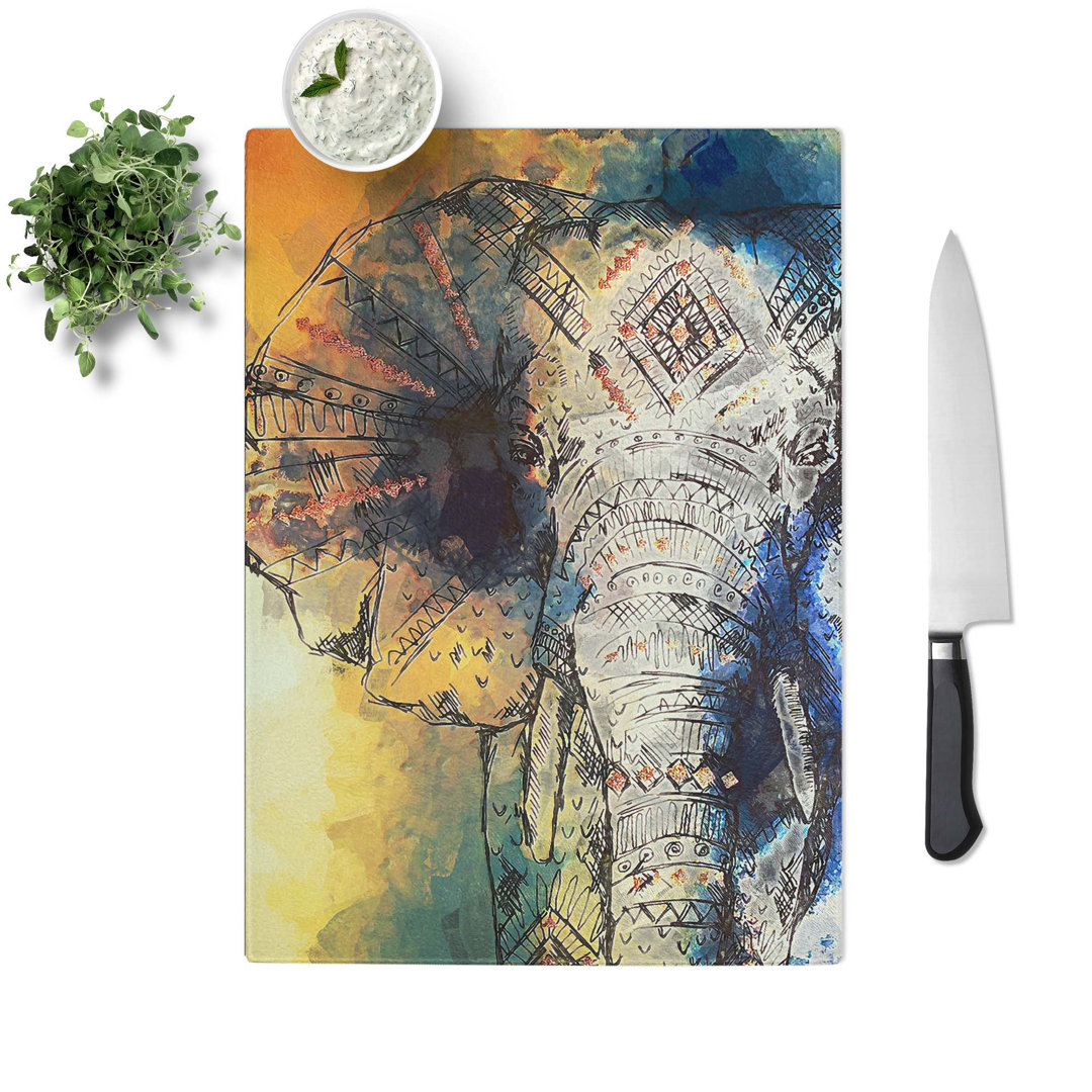 Glass indian Elephant in Abstract Chopping Board