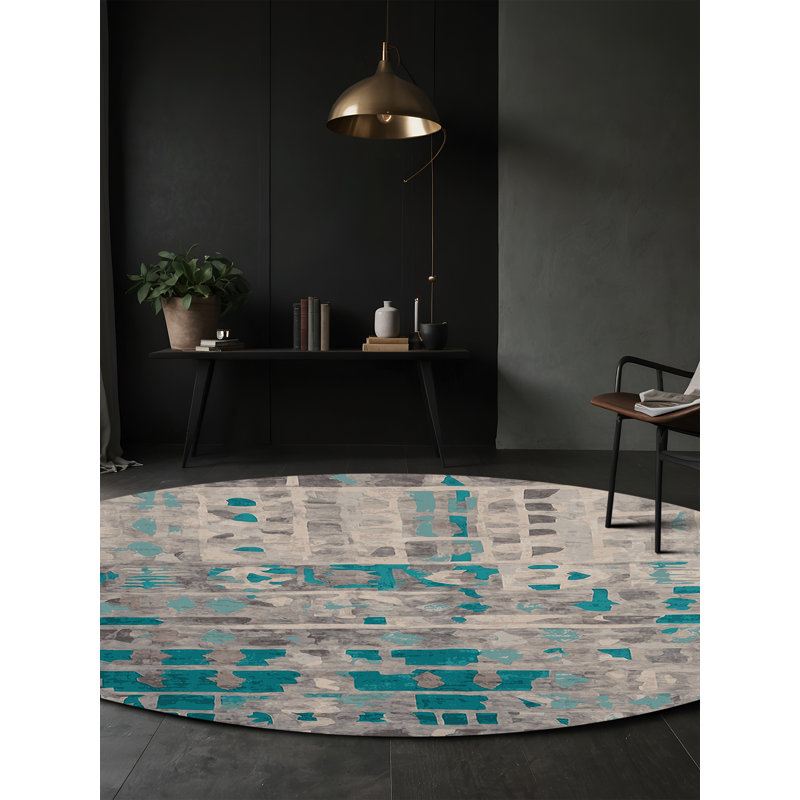 Tapis gris soyeux et moelleux, Rond 8 pi