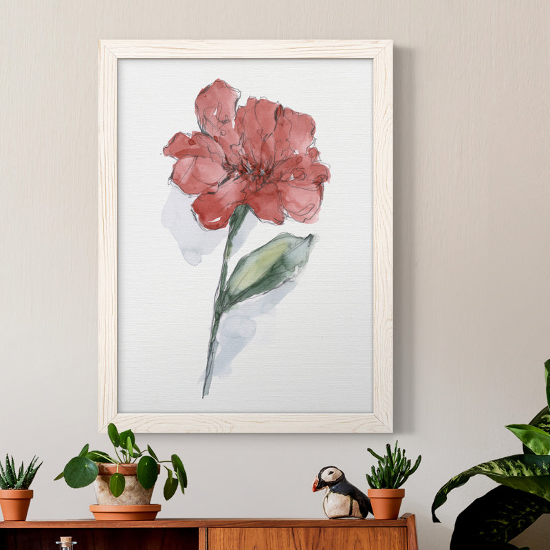 Watercolor Floral Contour IV - Peinture sur toile encadrée, H 31 po x l 44 po x P 1 po, Cadre blanc