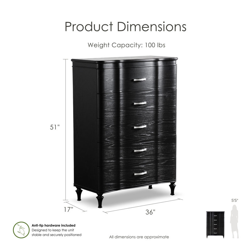 Seabliss 5-Drawer Chest, Black