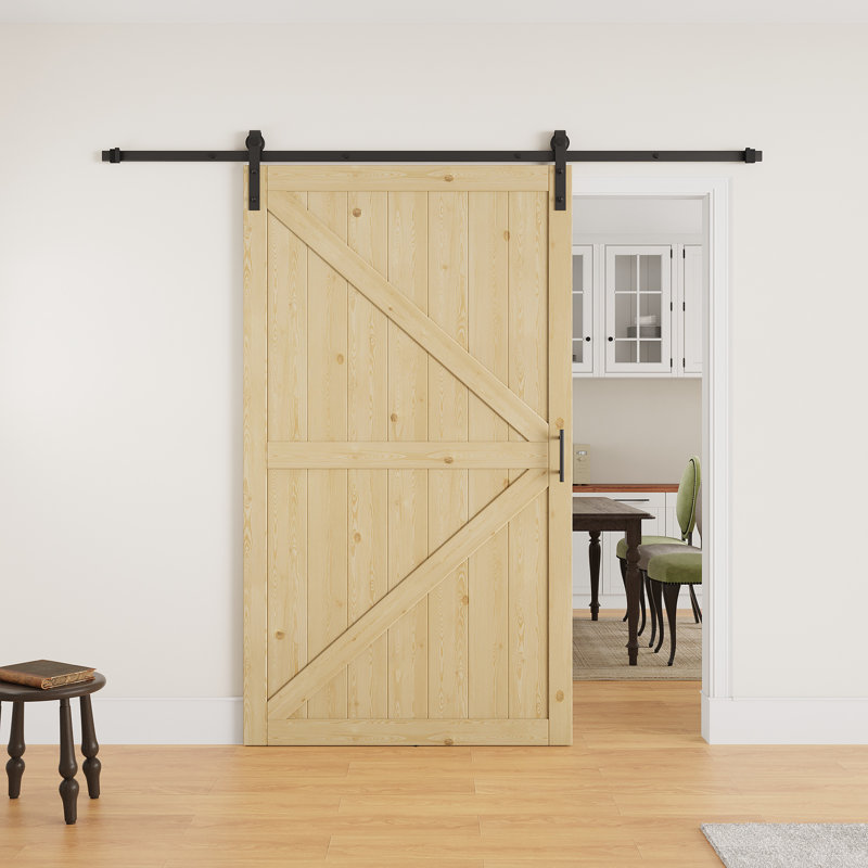 Porte de grange coulissante en bois de sapin massif 84 po H 84 po, à peindre, avec garde-robe, 48 po x 84 po, Bois de sapin