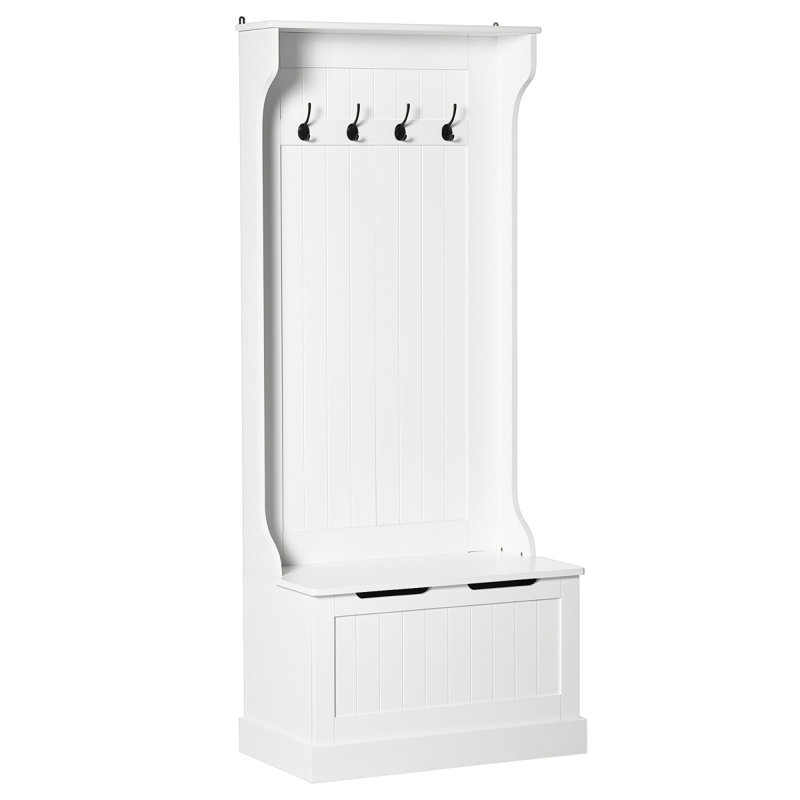 Hall Tree With Coat Rack, Storage And Sitting Bench, White