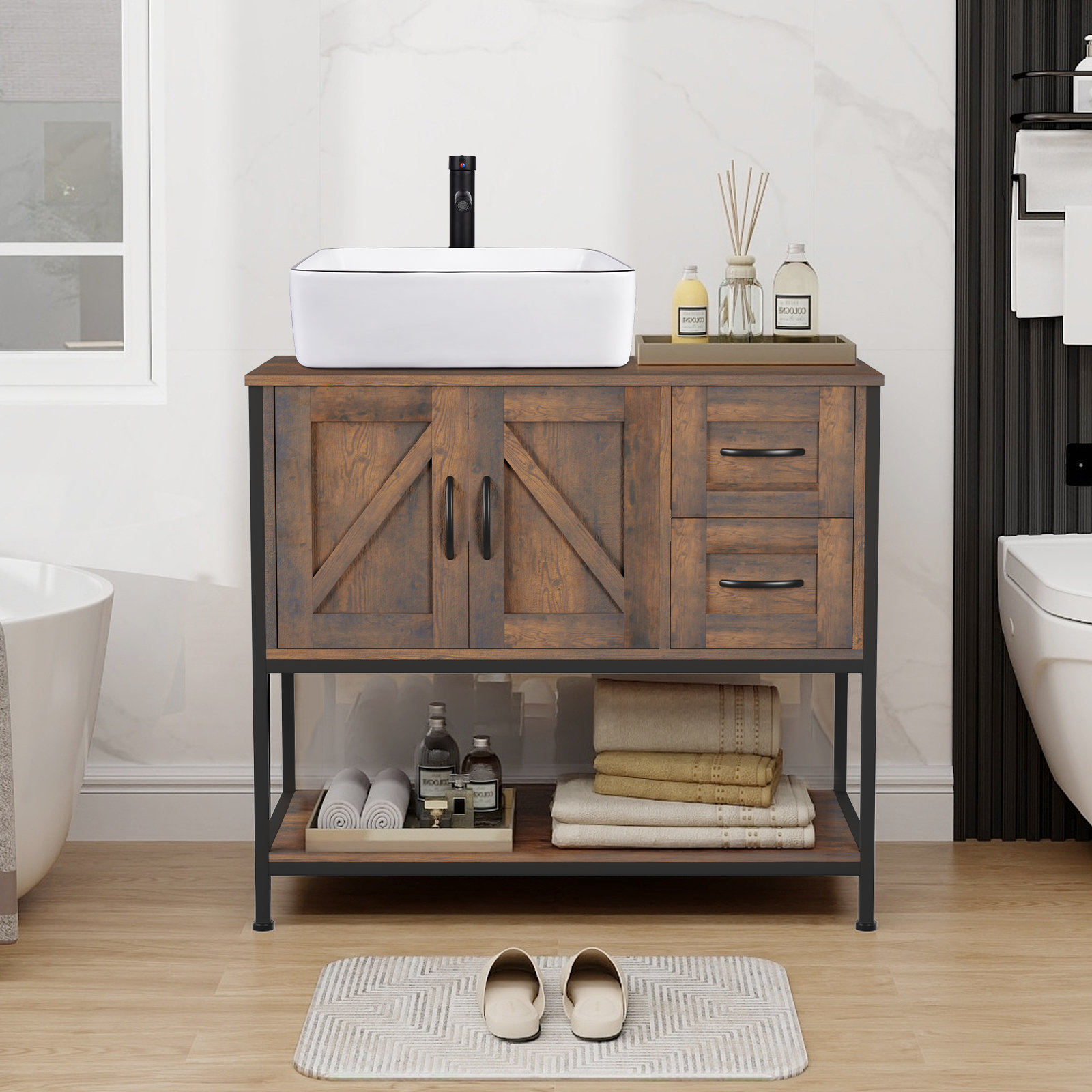 Ebern Designs 36'' Free-Standing Farmhouse Single Bathroom Vanity With ...