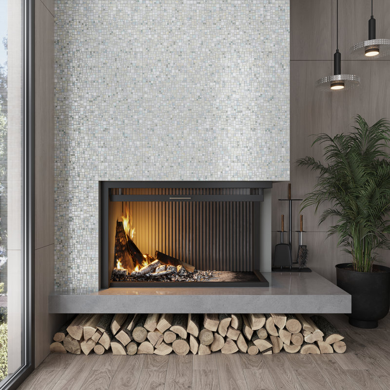 13" x 13" Straight Edge Glass Mosaic Wall & Floor Tile, White