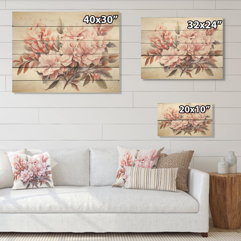 Rhododendron Minimalism Dream I - Rhododendron Wood Art On Natural Pine Wood, 30" H x 40" W